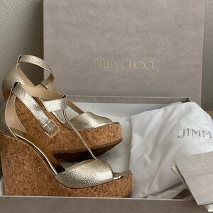 Jimmy Choo Metallic Gold Cork Wedges